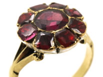 Georgian 18ct Gold Flat Cut Almandine Garnet Cluster Ring