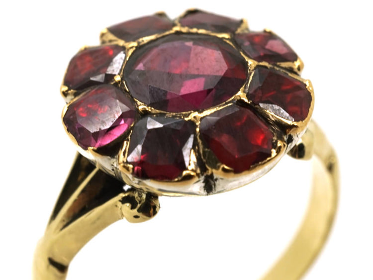 Georgian 18ct Gold Flat Cut Almandine Garnet Cluster Ring
