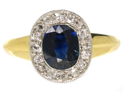 14ct Gold Sapphire & Diamond Oval Shaped Ring