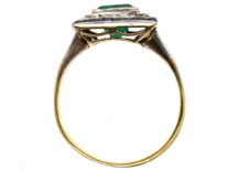 Art Deco Sapphire, Emerald & Diamond Square Ring