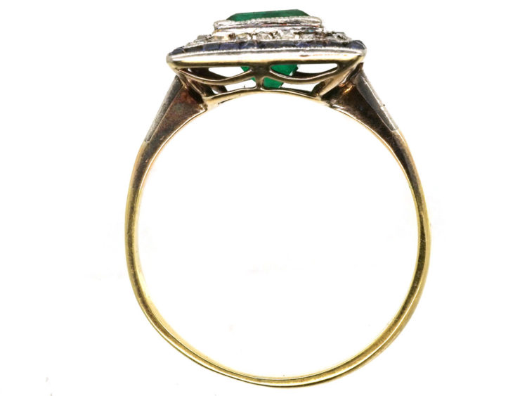 Art Deco Sapphire, Emerald & Diamond Square Ring