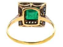 Art Deco Sapphire, Emerald & Diamond Square Ring