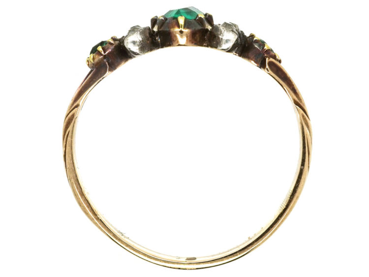 Georgian 15ct Gold Pear Shaped Emerald & Diamond Ring