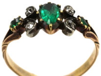 Georgian 15ct Gold Pear Shaped Emerald & Diamond Ring
