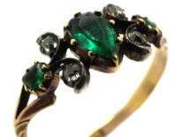 Georgian 15ct Gold Pear Shaped Emerald & Diamond Ring