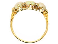 Edwardian 18ct Gold, Three Stone Opal & Diamond Ring