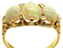 Edwardian 18ct Gold, Three Stone Opal & Diamond Ring