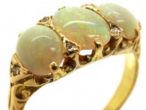 Edwardian 18ct Gold, Three Stone Opal & Diamond Ring