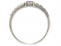 Silver Narrow Ring Set With Marcasite & Pink Paste