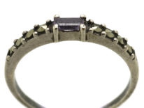 Silver Narrow Ring Set With Marcasite & Pink Paste