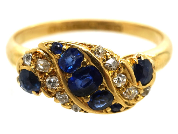 Edwardian 18ct Gold Sapphire & Diamond Twist Ring