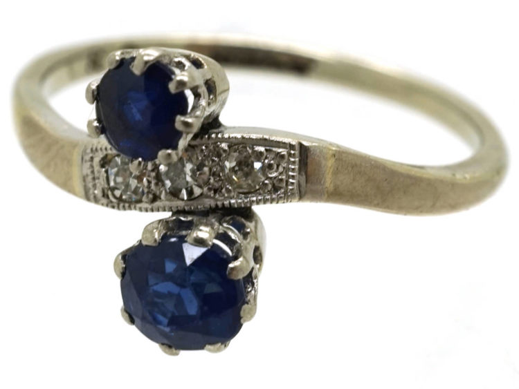 Edwardian 18ct Gold & Platinum, Two Stone Sapphire & Diamond Ring