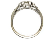 Art Deco 18ct White Gold, Solitaire Diamond Ring With Baguette Diamonds on Either Side