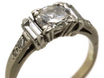 Art Deco 18ct White Gold, Solitaire Diamond Ring With Baguette Diamonds on Either Side