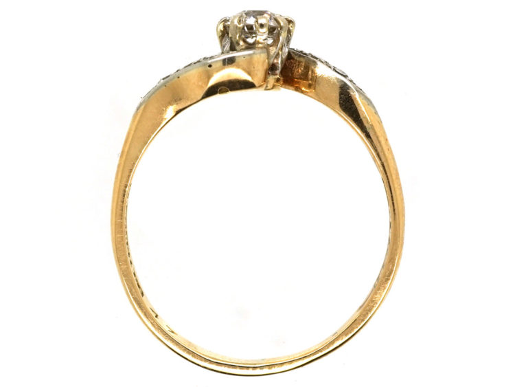 Edwardian 18ct Gold & Platinum, Single Stone Diamond Twist Ring