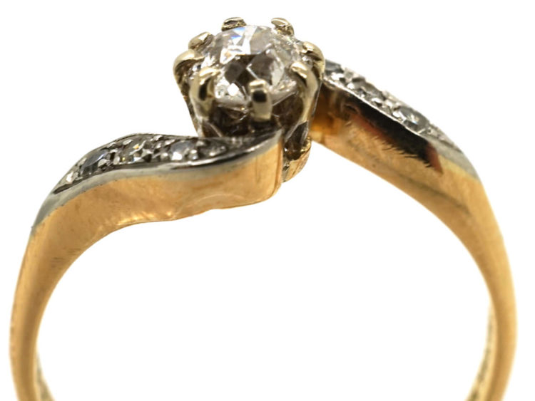 Edwardian 18ct Gold & Platinum, Single Stone Diamond Twist Ring