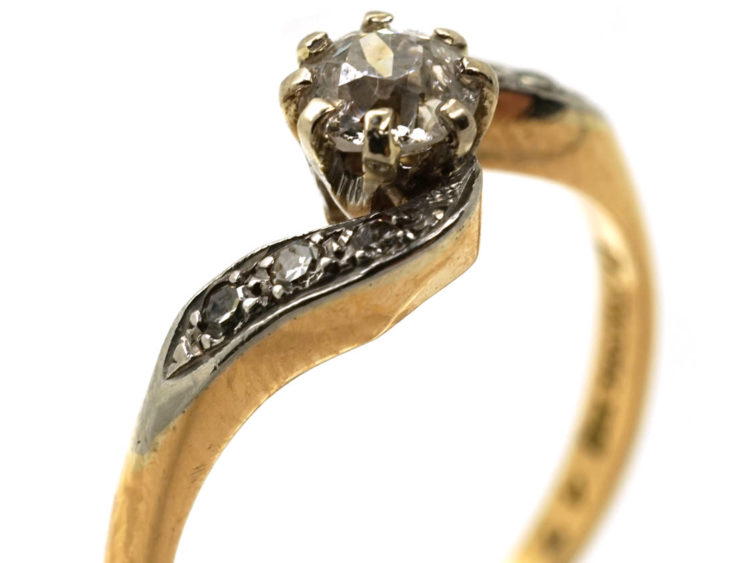 Edwardian 18ct Gold & Platinum, Single Stone Diamond Twist Ring