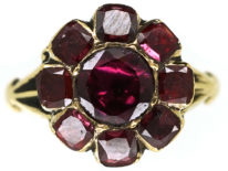 Georgian 18ct Gold Flat Cut Almandine Garnet Cluster Ring