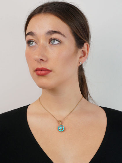 Victorian 18ct Gold, Turquoise, Natural Split Pearl & Diamond Pendant