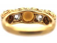 Victorian 18ct Gold Diamond & Natural Pearl Carved Half Hoop Ring