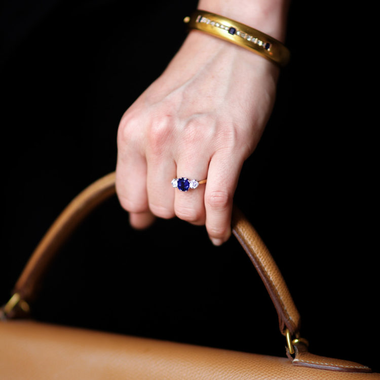 3 Carat Sapphire & Diamond Three Stone Ring
