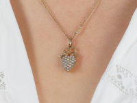 Edwardian 15ct Gold Heart Pendant Set With Natural Split Pearls & a Diamond