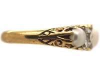 Victorian 18ct Gold Diamond & Natural Pearl Carved Half Hoop Ring