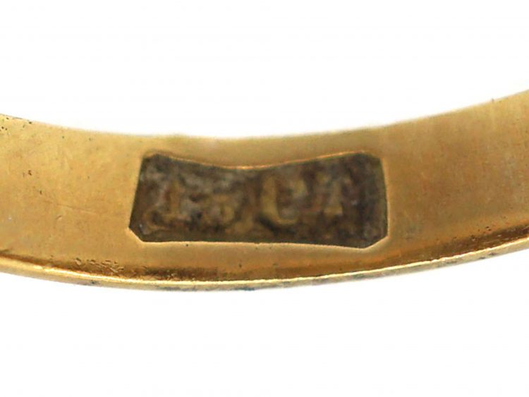 Victorian 18ct Gold Diamond & Natural Pearl Carved Half Hoop Ring