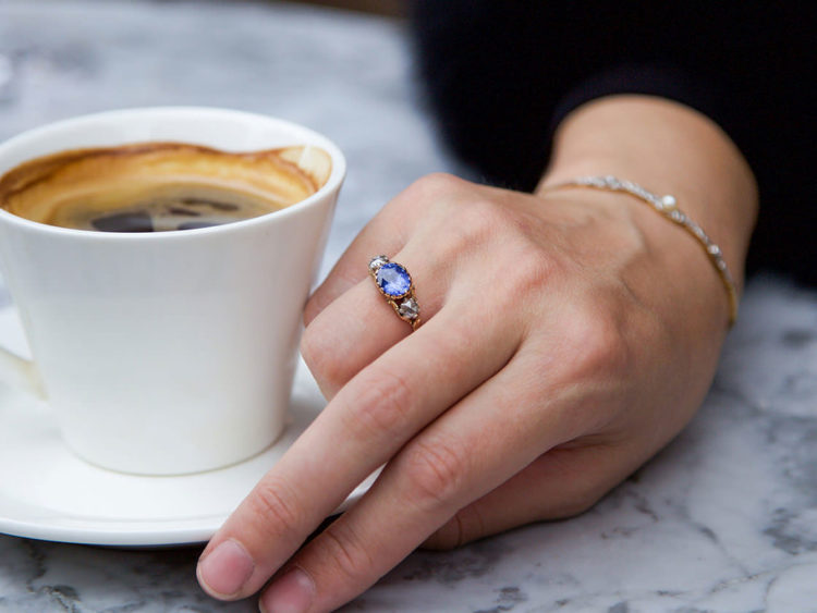 Georgian 18ct Gold, Sapphire & Rose Diamond Ring