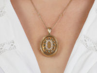 Victorian 15ct Gold Oval Locket Set With Emeralds & Natural Split Pearls