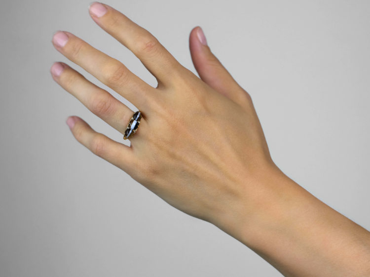 Victorian 18ct Gold, Banded Sardonyx & Rose Diamond Ring