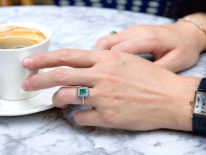 Art Deco Sapphire, Emerald & Diamond Square Ring