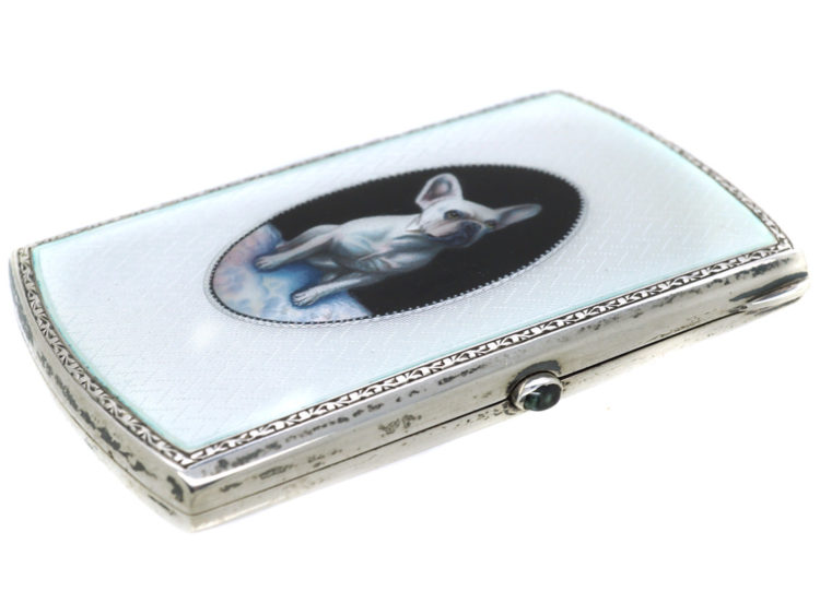 Edwardian Silver Case with Enamel of French Bull Dog