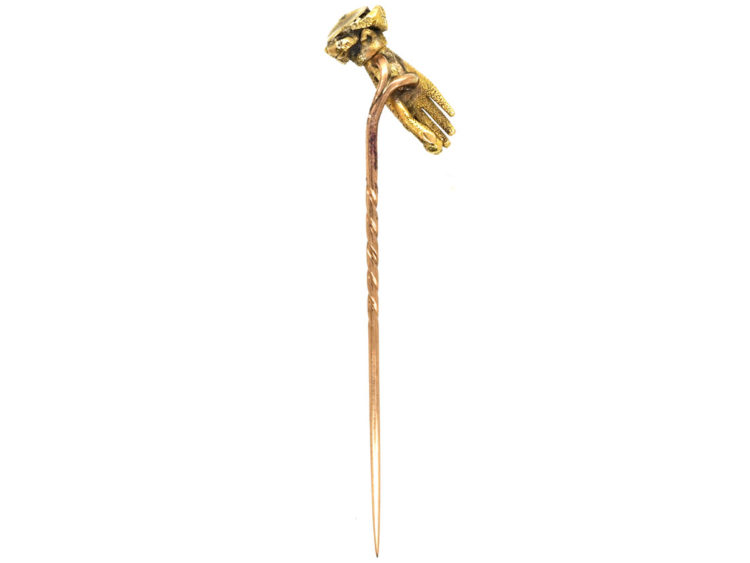 Georgian 15ct Gold Hand Tie Pin Set With an Emerald