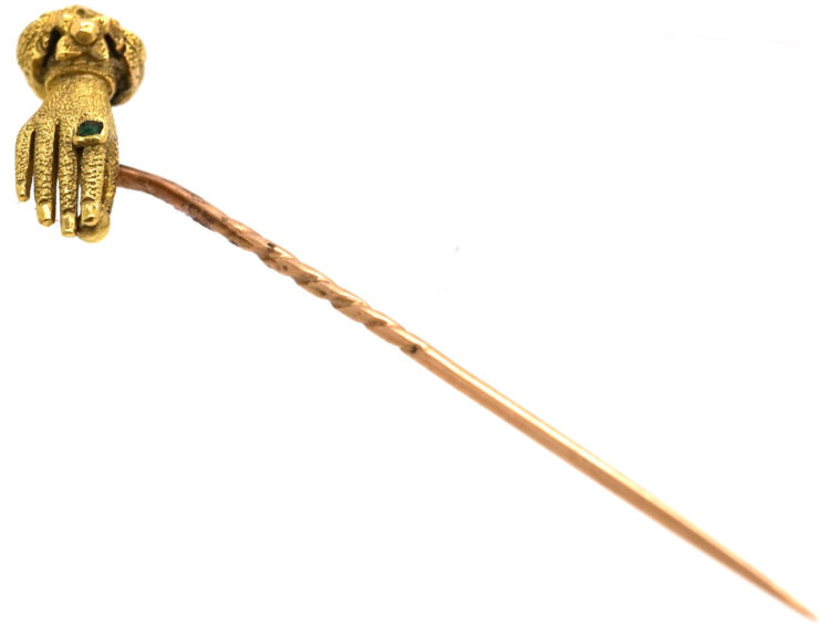 Georgian 15ct Gold Hand Tie Pin Set With an Emerald