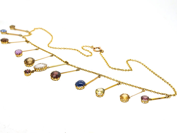 Edwardian 15ct Gold Gem Set Harlequin Necklace