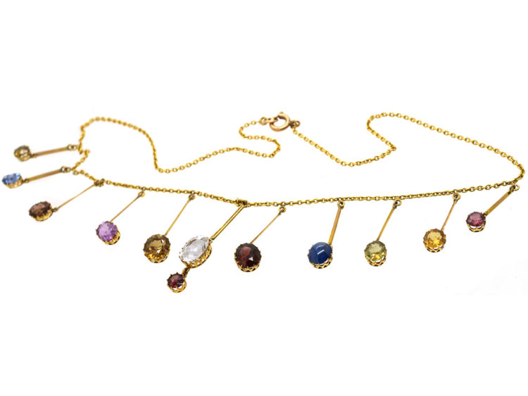 Edwardian 15ct Gold Gem Set Harlequin Necklace