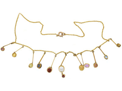 Edwardian 15ct Gold Gem Set Harlequin Necklace