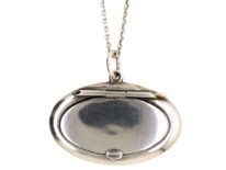 Retro Silver Compact on Long Silver Chain