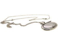 Retro Silver Compact on Long Silver Chain
