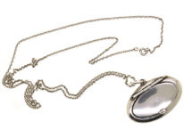Retro Silver Compact on Long Silver Chain