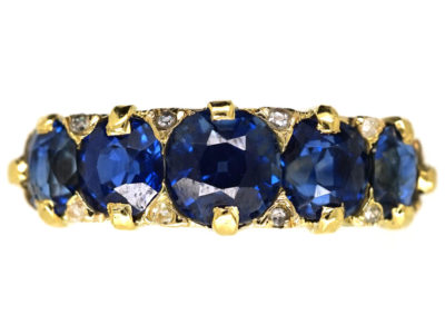 Victorian 18ct Gold Five Stone Sapphire Carved Half Hoop Ring