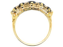 Victorian 18ct Gold Five Stone Sapphire Carved Half Hoop Ring