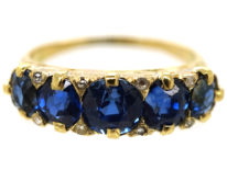 Victorian 18ct Gold Five Stone Sapphire Carved Half Hoop Ring