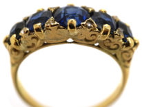 Victorian 18ct Gold Five Stone Sapphire Carved Half Hoop Ring