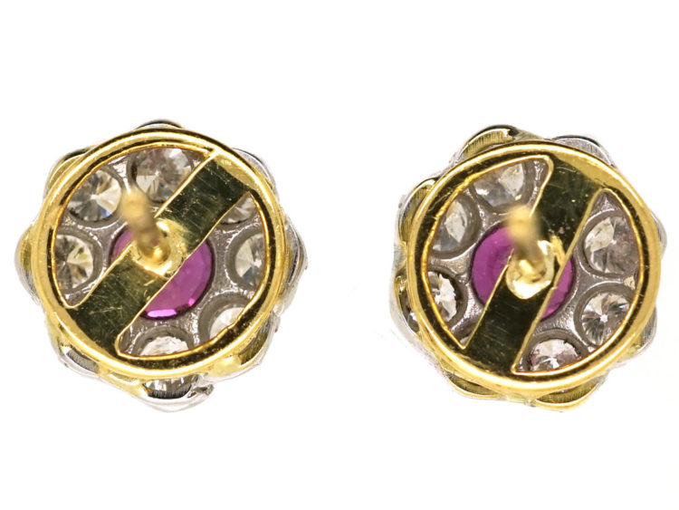 18ct White Gold Ruby & Diamond Cluster Earrings