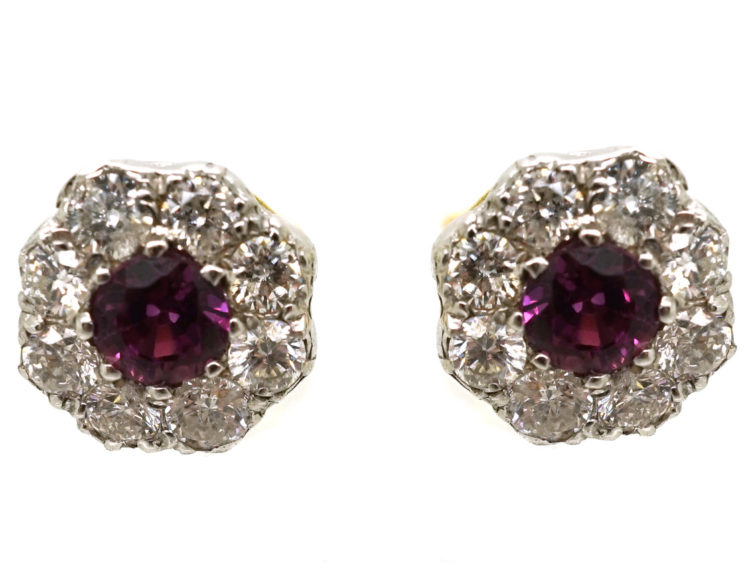18ct White Gold Ruby & Diamond Cluster Earrings