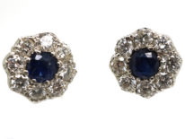 18ct White Gold Sapphire & Diamond Cluster Earrings