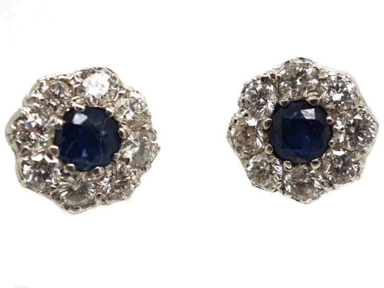 18ct White Gold Sapphire & Diamond Cluster Earrings