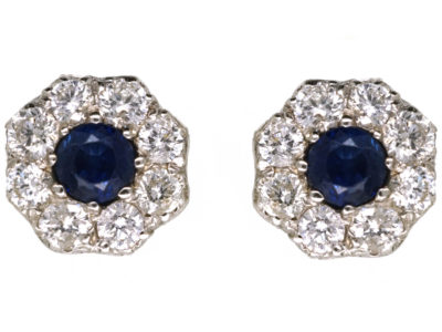 18ct White Gold Sapphire & Diamond Cluster Earrings
